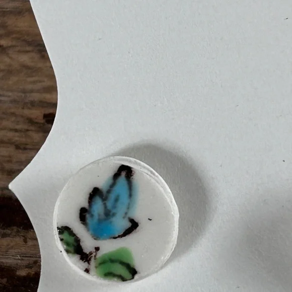 Handmade Broken China Earrings Fancy Aqua Blue Green Small Circle Beach Vintage - Picture 3 of 10